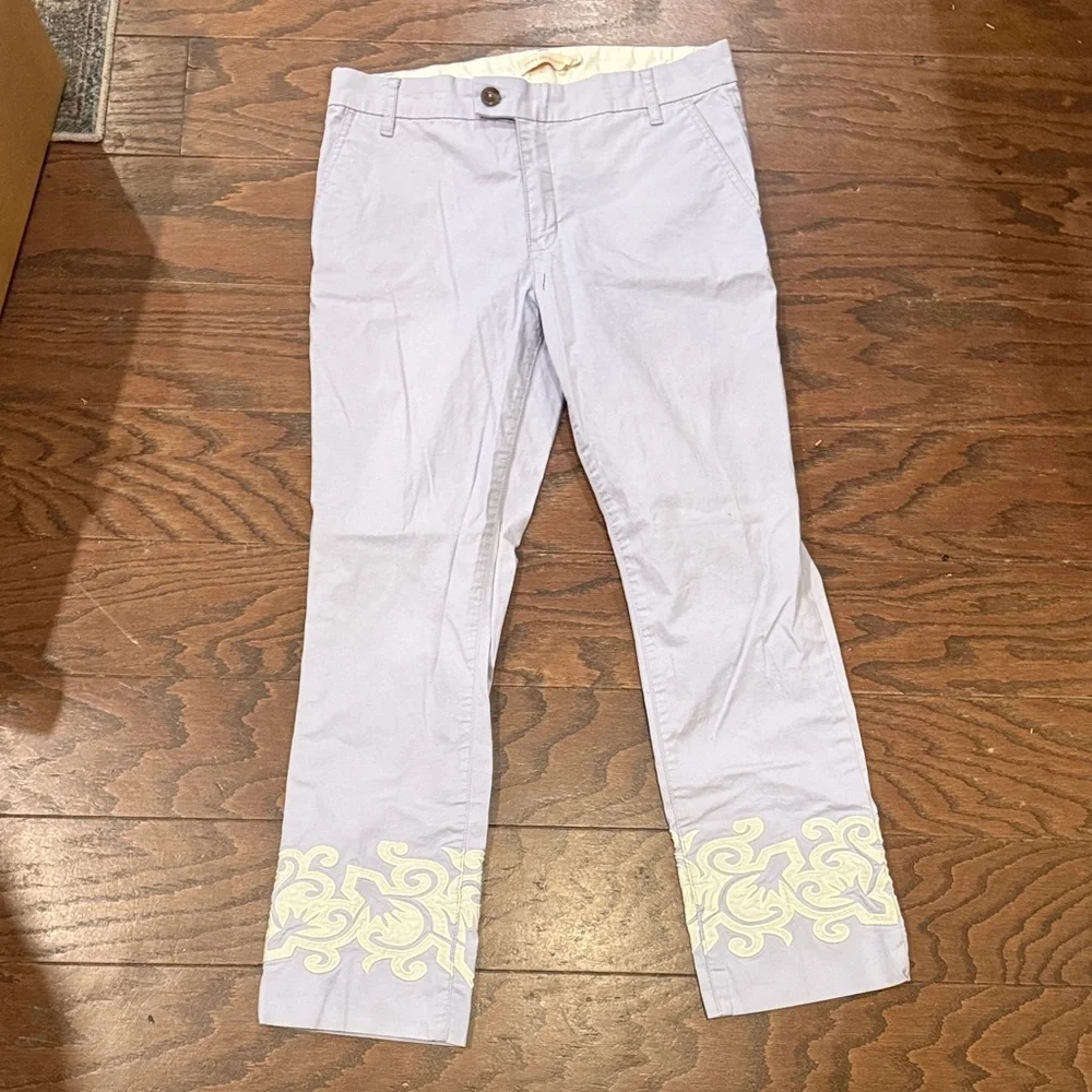 Tory Burch Adrienne light purple embroidered chinos, size 28